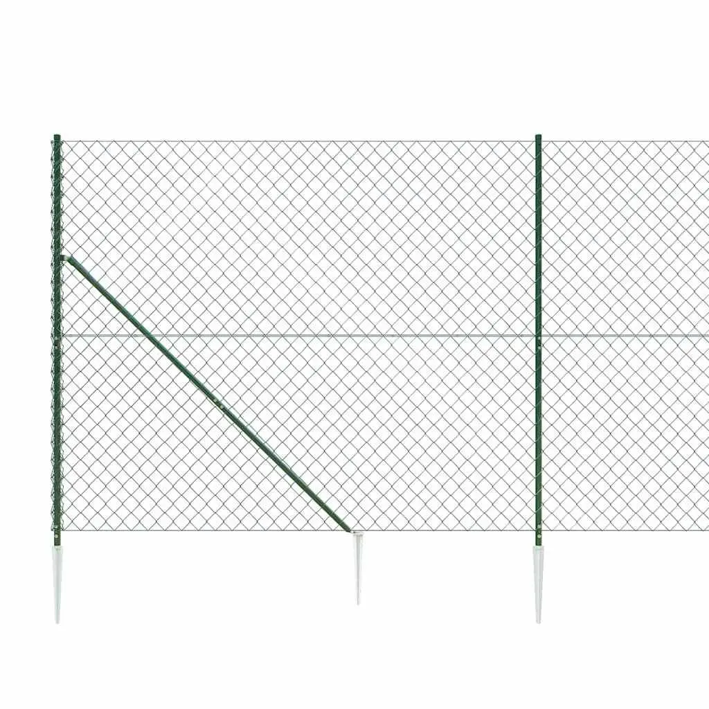 Chain Link Fence Panel 1.4x25m Green Spike Anchors Outdoor Garden Barrier