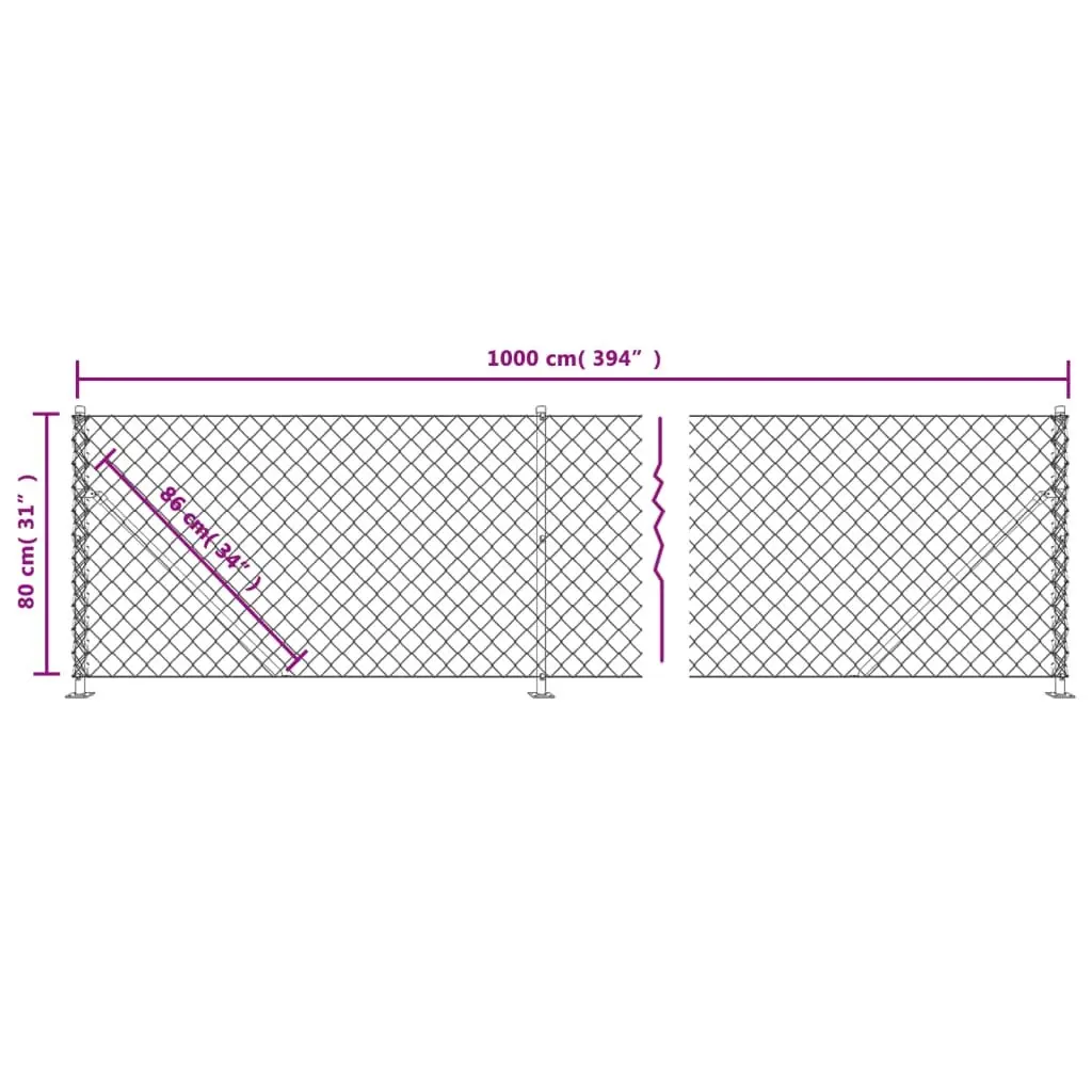 Chain Link Fence Panel for Garden 0.8 x 10m Green