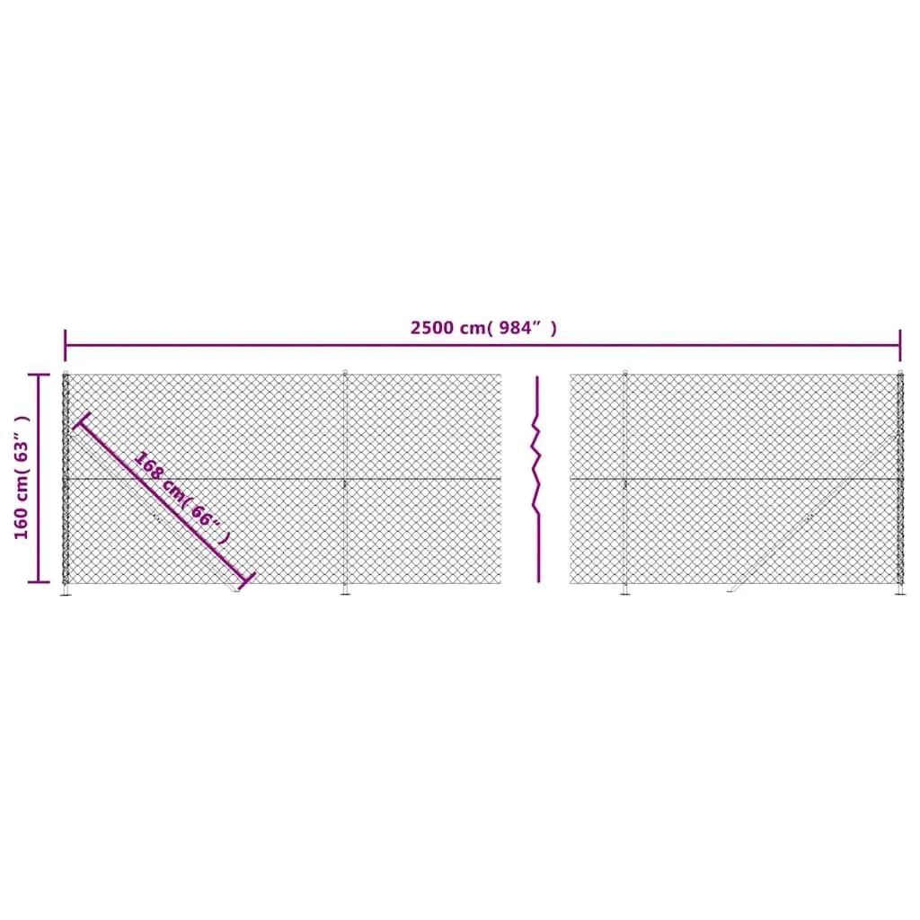 Chain Link Fence Panel Green 1.6 x 25 m Galvanised Steel Mesh Barrier