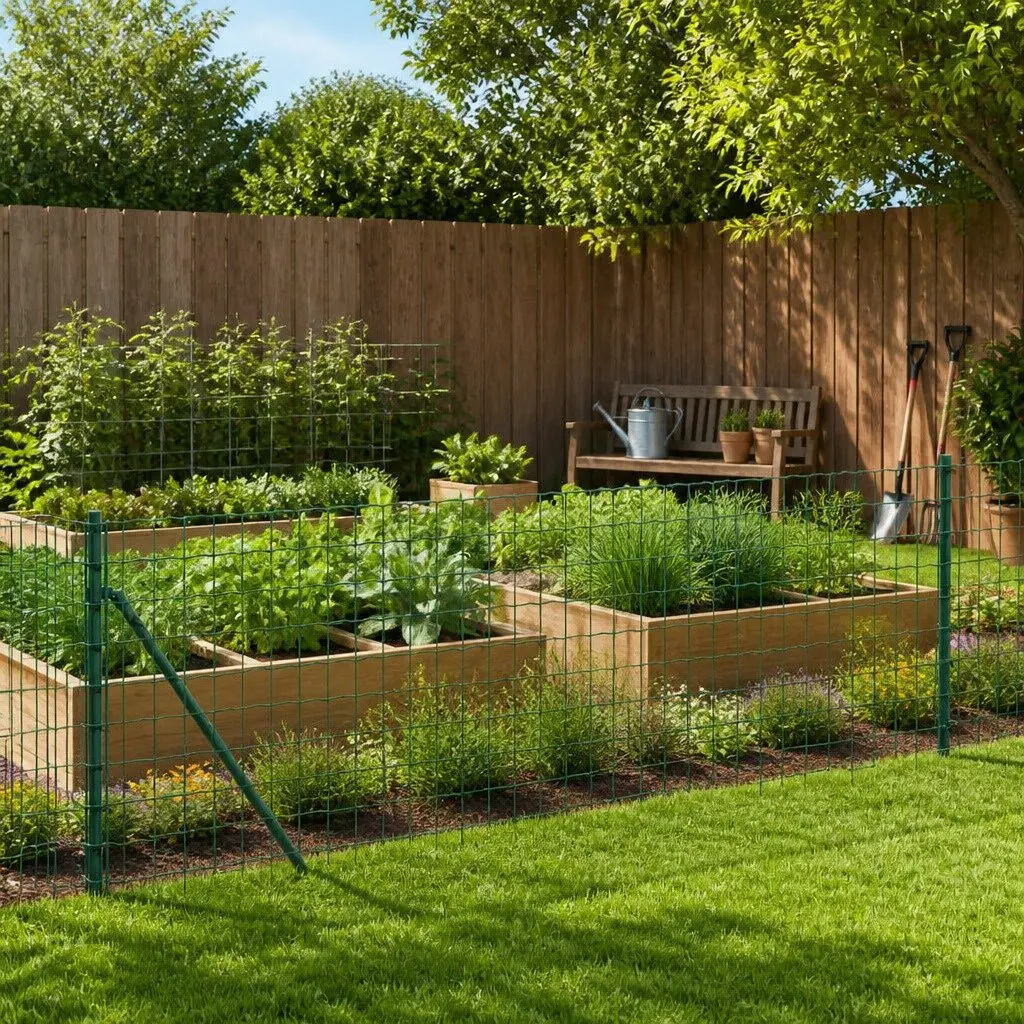 Wire Mesh Fence Panel Green Spike Anchors Garden Barrier Enclosure 1x25m