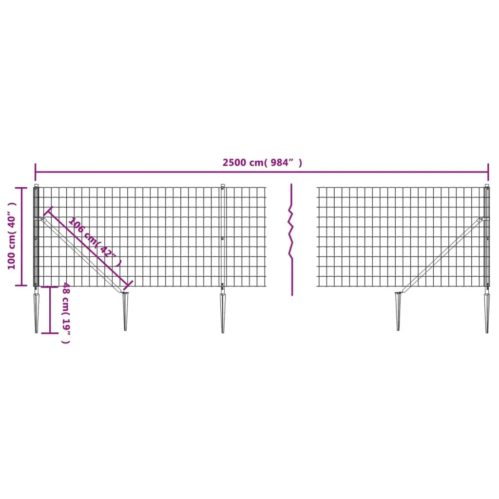 Wire Mesh Fence Panel Green Spike Anchors Garden Barrier Enclosure 1x25m