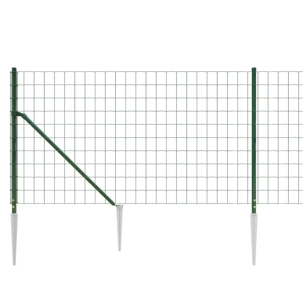 Wire Mesh Fence Panel for Garden 1.1m Height 25m Length Green with Spike Anchors