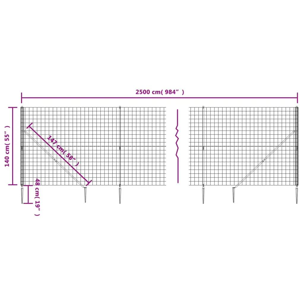 Wire Mesh Fence Panel Green 1.4m x 25m Garden Barrier with Spike Anchors