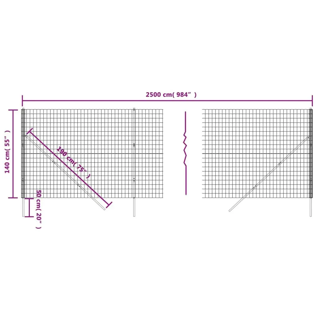 Wire Mesh Fence Panel Garden 1.4 x 25 m Galvanised Steel