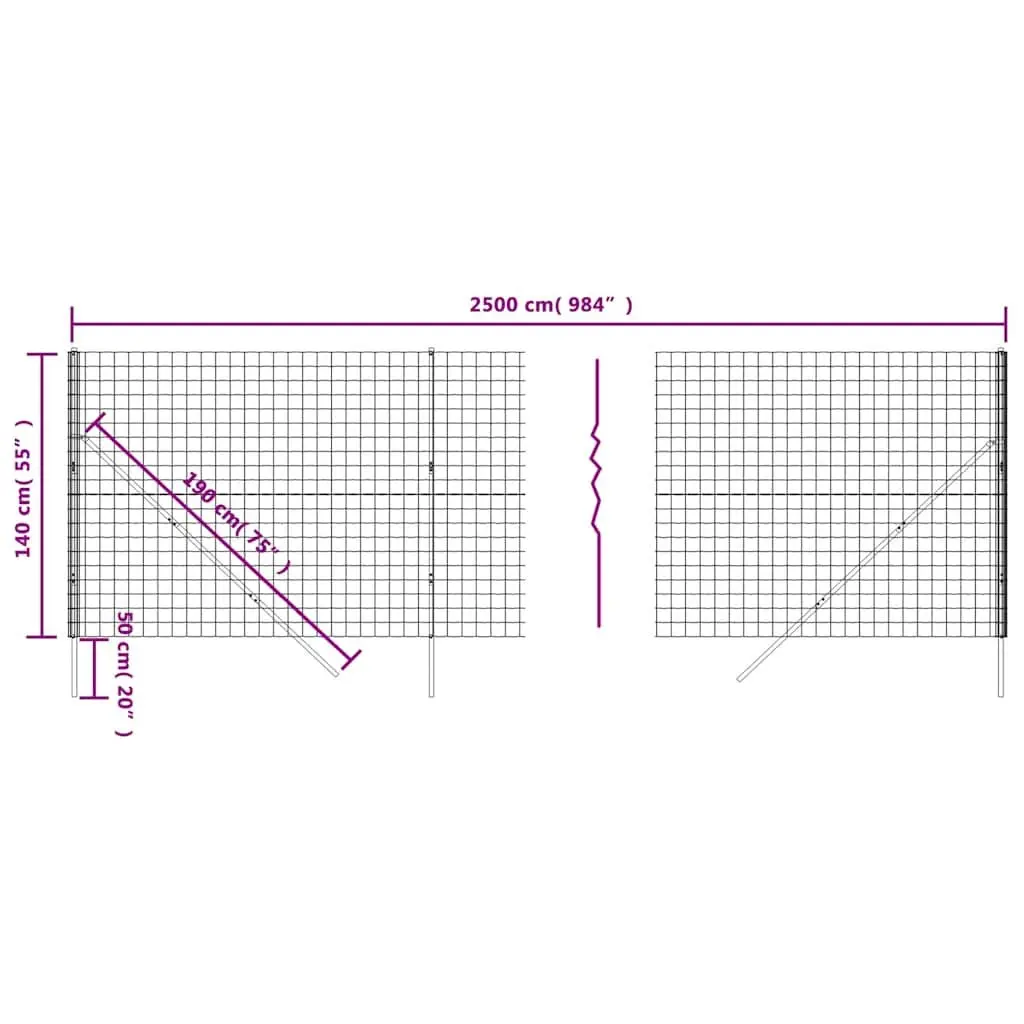 Wire Mesh Fence Panel Garden 1.4m x 25m Galvanised Steel Anthracite