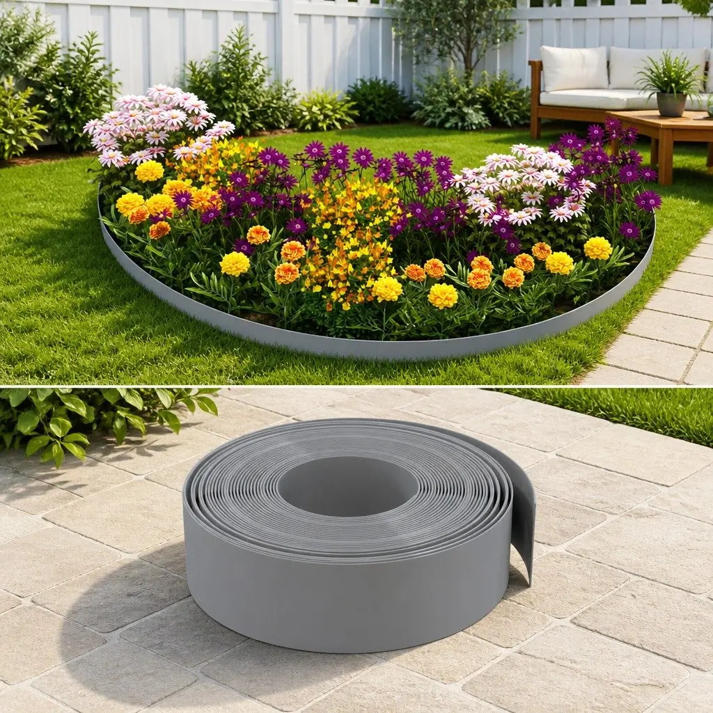 Garden Edging Flexible Border 10m 15cm Grey Lawn Flower Bed Path Ponds