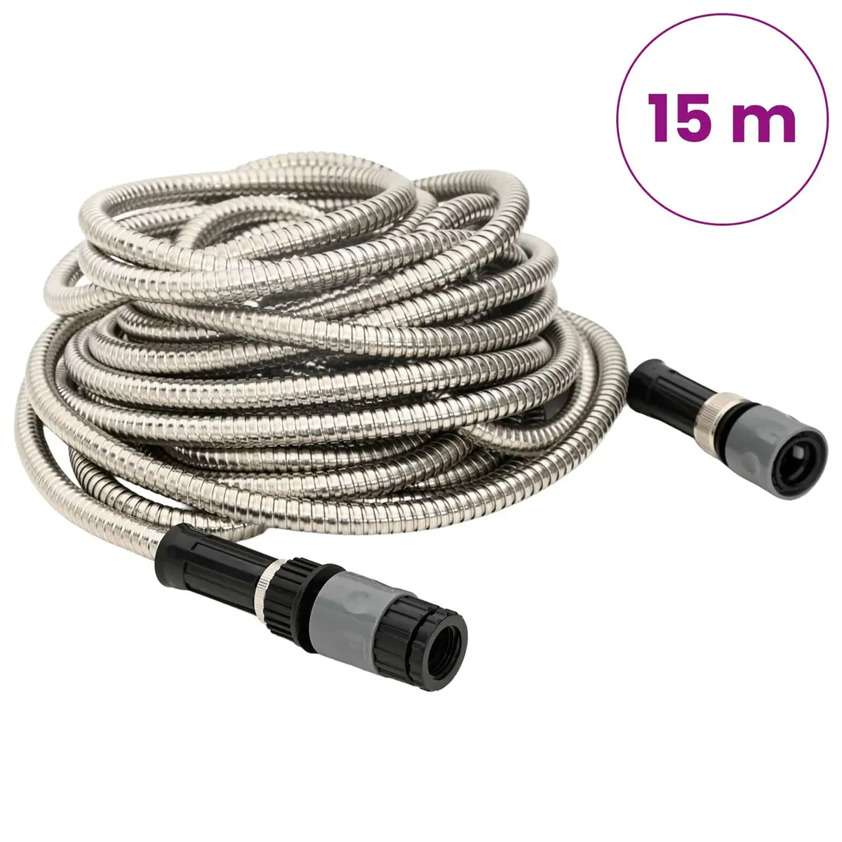 Garden Hose 15m for Garden Irrigation with 8 Function Spray Nozzle Stainless Steel