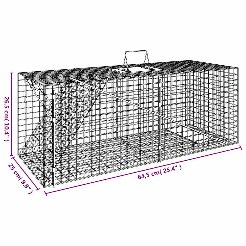 Animal Trap Live Catch for Pest Control 64.5x25x26.5cm Galvanised Iron Wire Mesh