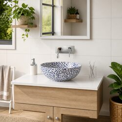 Ceramic Countertop Basin Specifications: White and Blue Sink