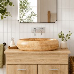 Ceramic Countertop Basin: 59x40x15 cm, Brown, Handmade