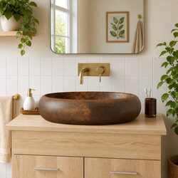 Brown Ceramic Countertop Basin Oval 59x40x15 cm Bathroom Sink Vanity Washbasin