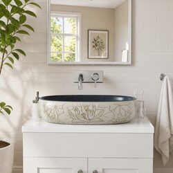 Blue Sand Oval Ceramic Sink - 59L x 40W x 14H cm