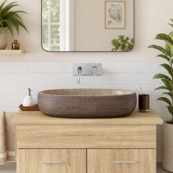 Countertop Basin Oval Ceramic Brown Bathroom Sink Vanity 59x40x14cm