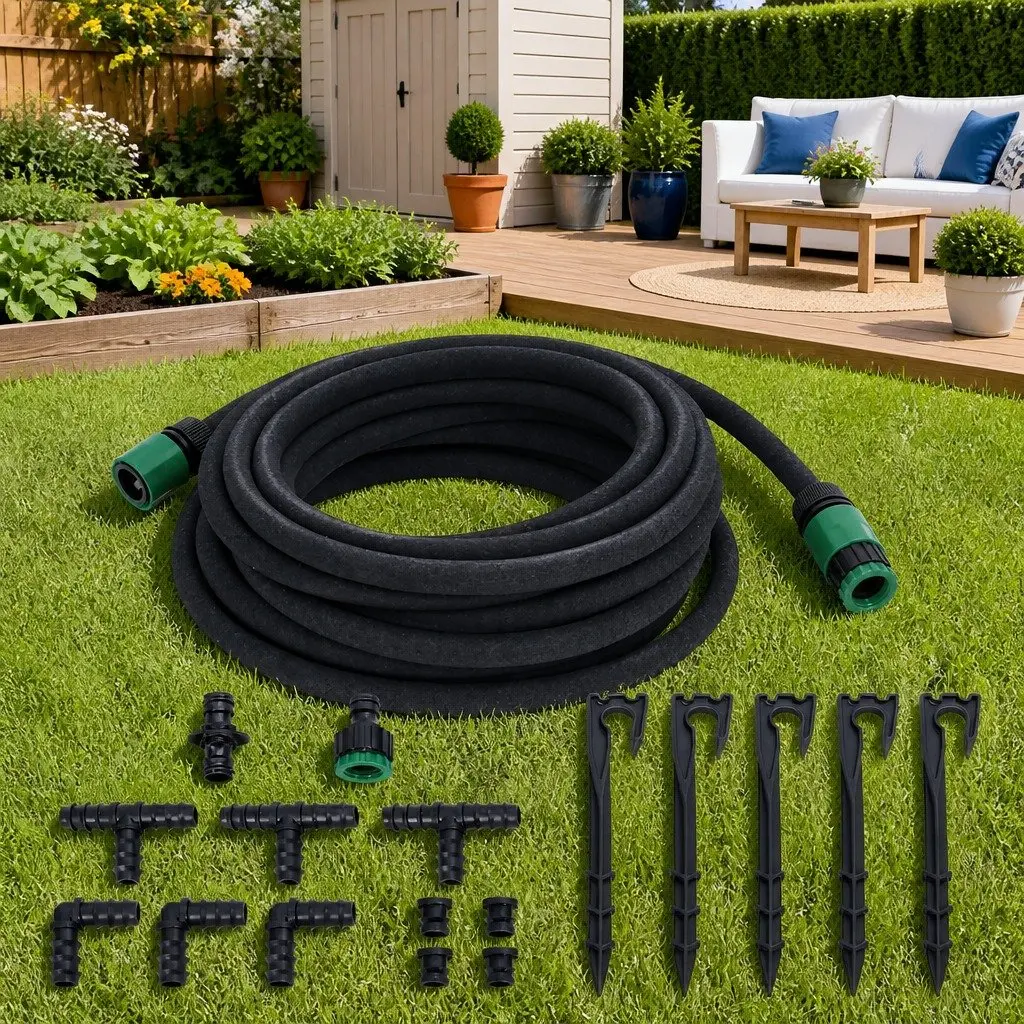 Garden Soaker Hose 10m Black Drip Irrigation Watering Flexible Weeper Hose