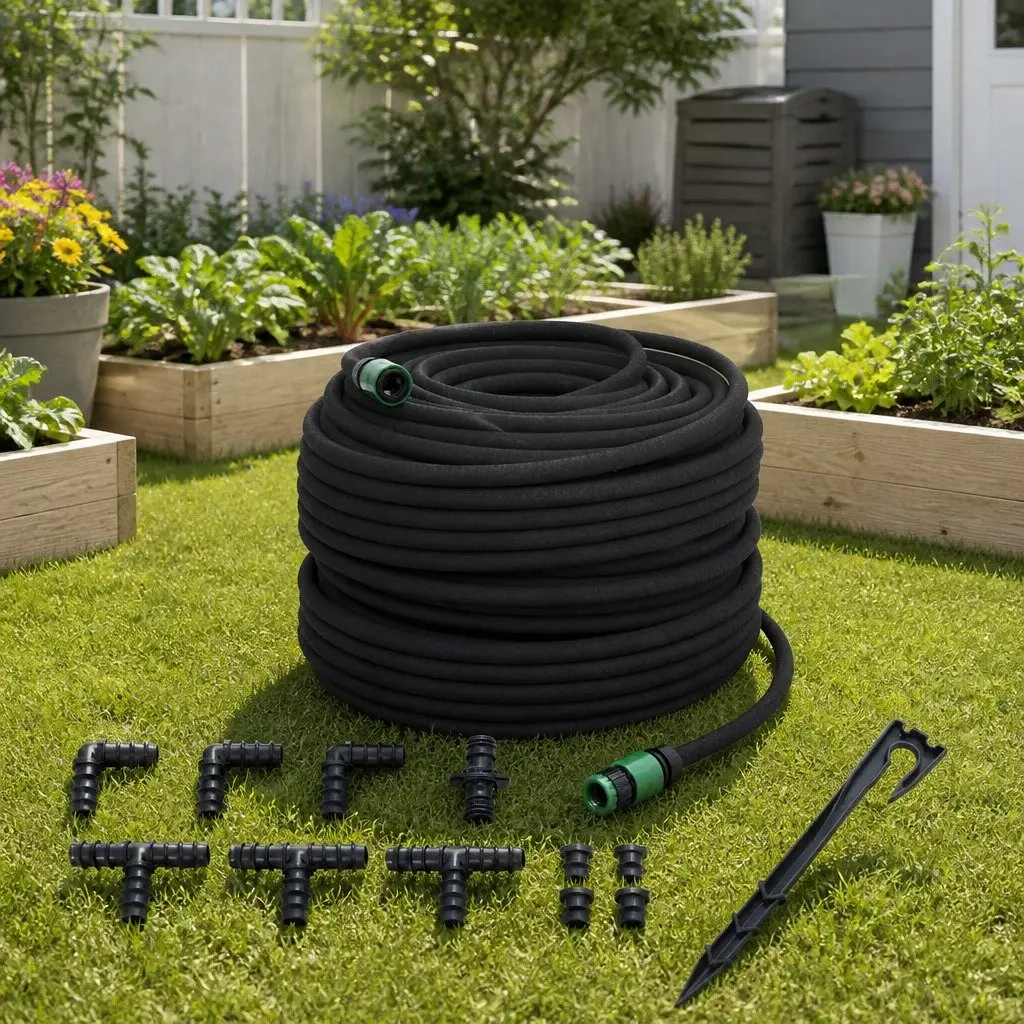 Garden Soaker Hose Black 100m Drip Irrigation Watering Hose for Lawn Plants