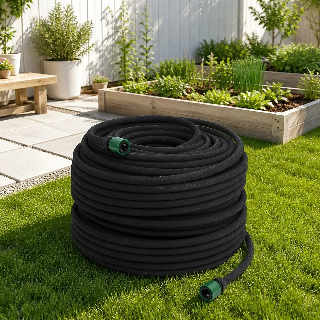 Black Rubber Soaker Hose, 100m Length and 0.6" Diameter