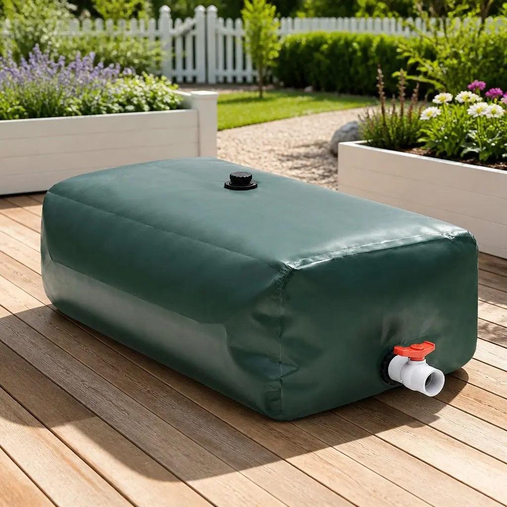 100LFoldableWaterTankPVCforGardenWateringStoragewithTapGreen