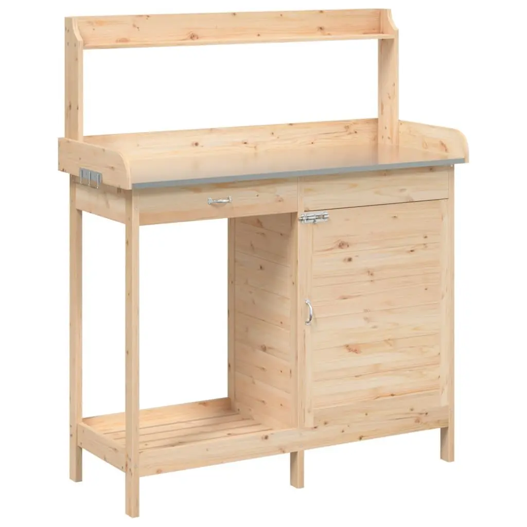 Potting Table with Cabinet Storage Drawer Shelf Brown Solid Wood Plant Stand
