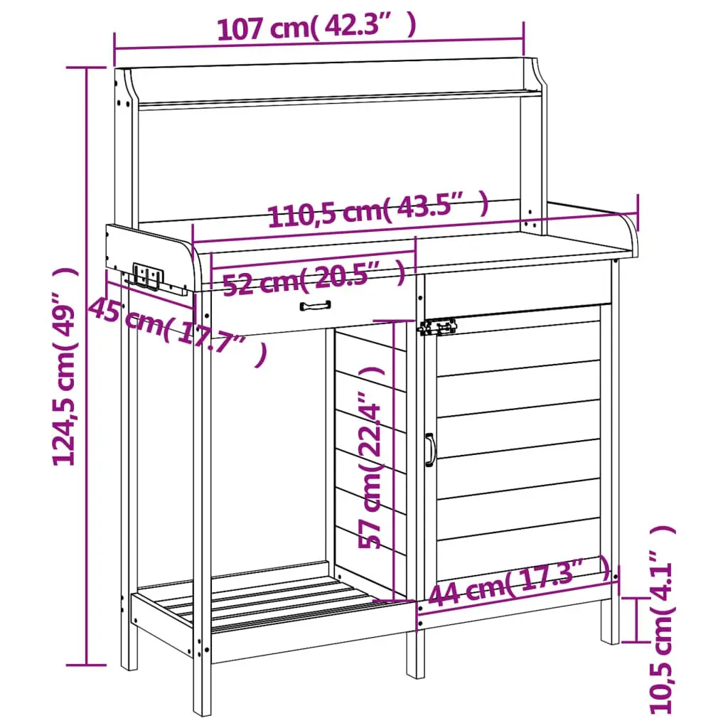 Potting Table with Cabinet Storage Drawer Shelf Brown Solid Wood Plant Stand