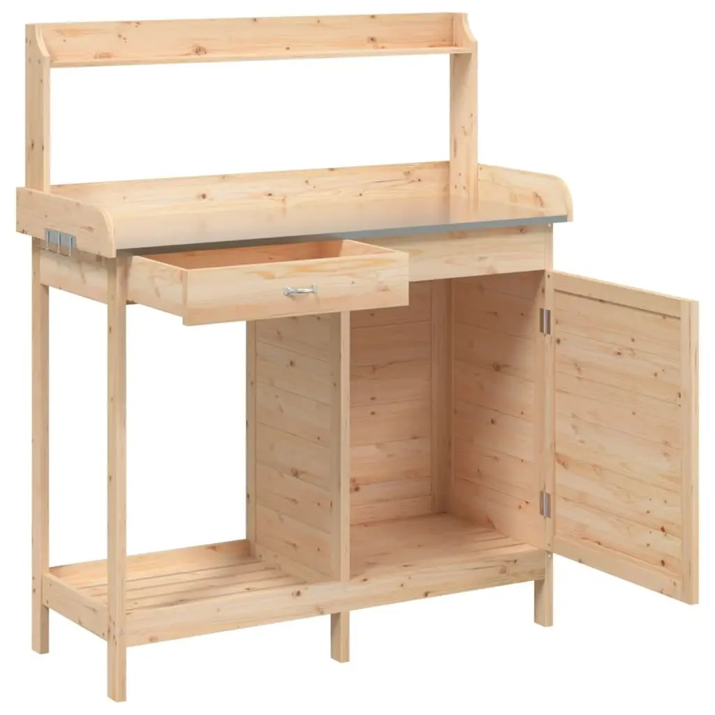 Potting Table with Cabinet Storage Drawer Shelf Brown Solid Wood Plant Stand