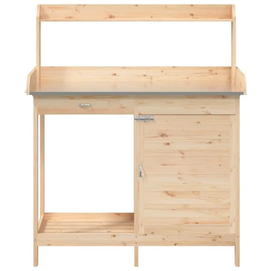 Potting Table with Cabinet Storage Drawer Shelf Brown Solid Wood Plant Stand