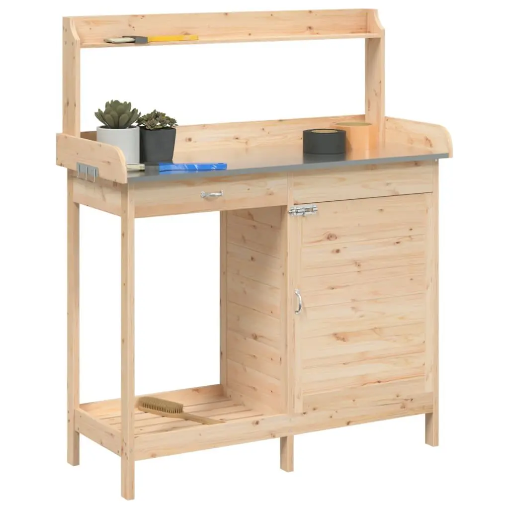 Potting Table with Cabinet Storage Drawer Shelf Brown Solid Wood Plant Stand
