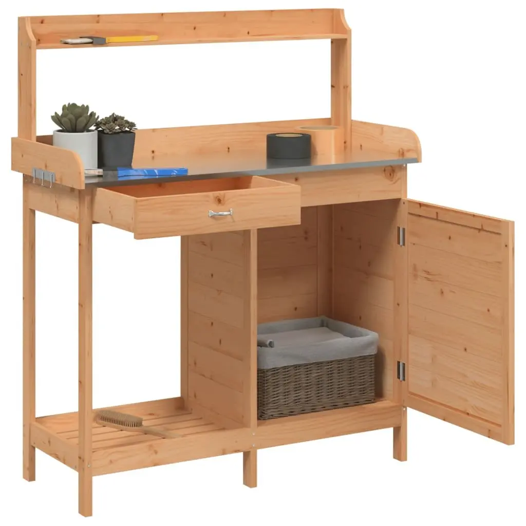Potting Table for Garden 110.5x45x124.5 cm Solid Wood Fir with Cabinet