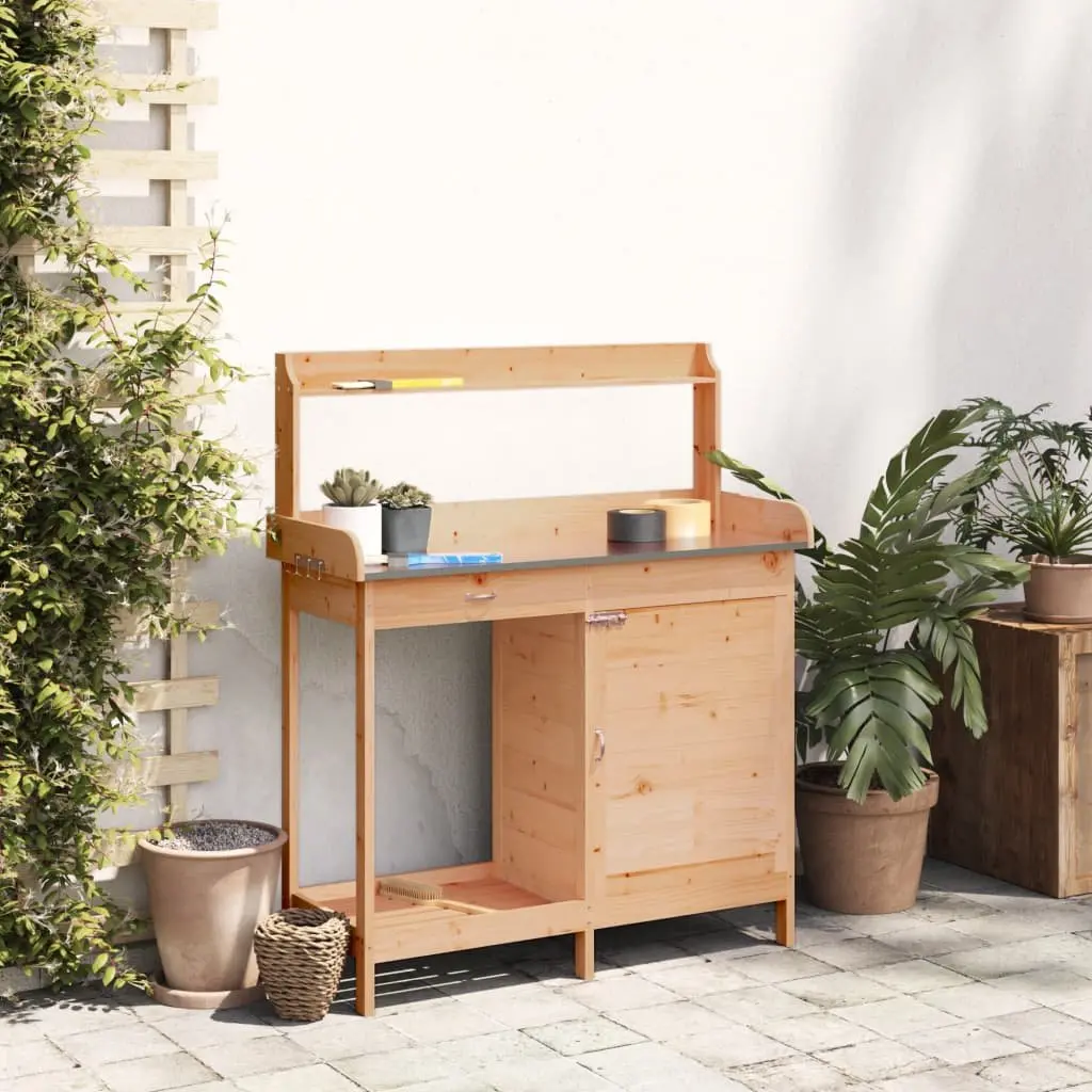 Potting Table for Garden 110.5x45x124.5 cm Solid Wood Fir with Cabinet