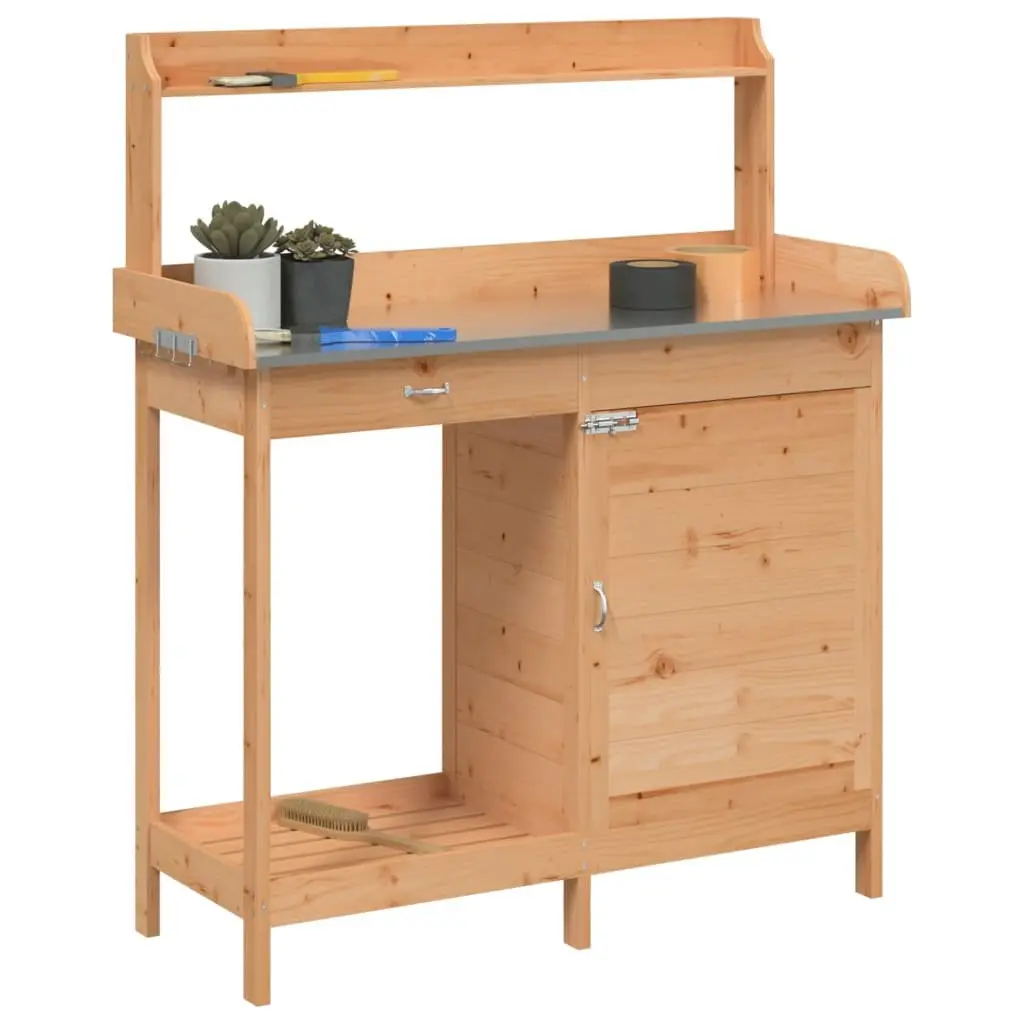 Potting Table for Garden 110.5x45x124.5 cm Solid Wood Fir with Cabinet