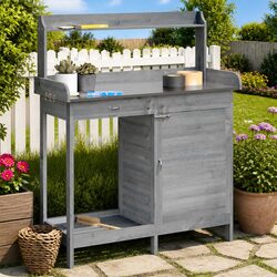 Grey Potting Table with Cabinet - Dimensions 110.5x45x124.5 cm