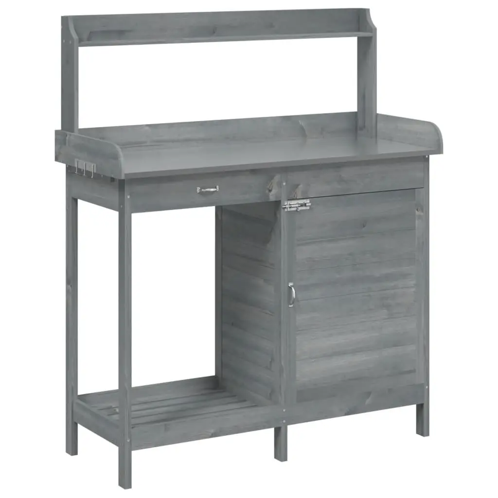 Potting Table with Cabinet Storage Grey 110.5x45x124.5 cm Solid Fir Wood Plant