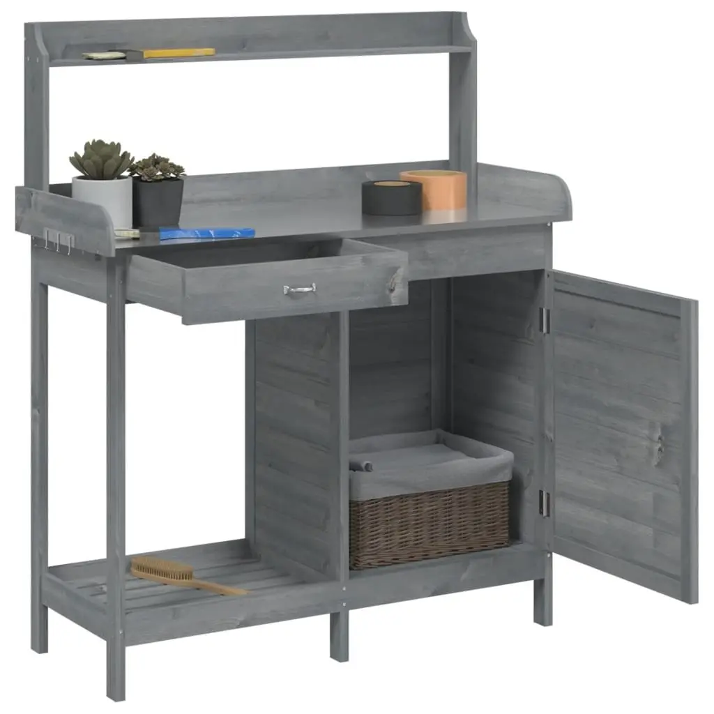 Potting Table with Cabinet Storage Grey 110.5x45x124.5 cm Solid Fir Wood Plant