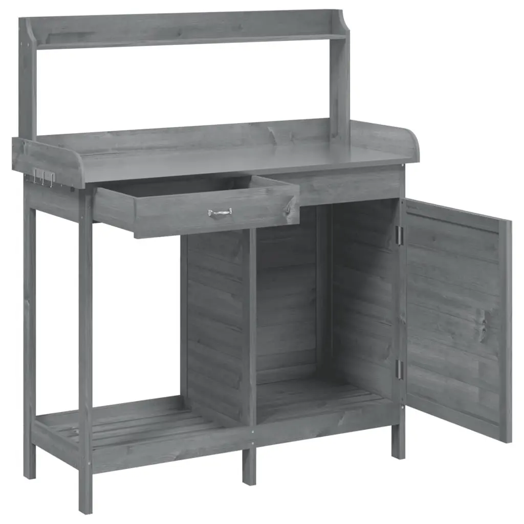 Potting Table with Cabinet Storage Grey 110.5x45x124.5 cm Solid Fir Wood Plant