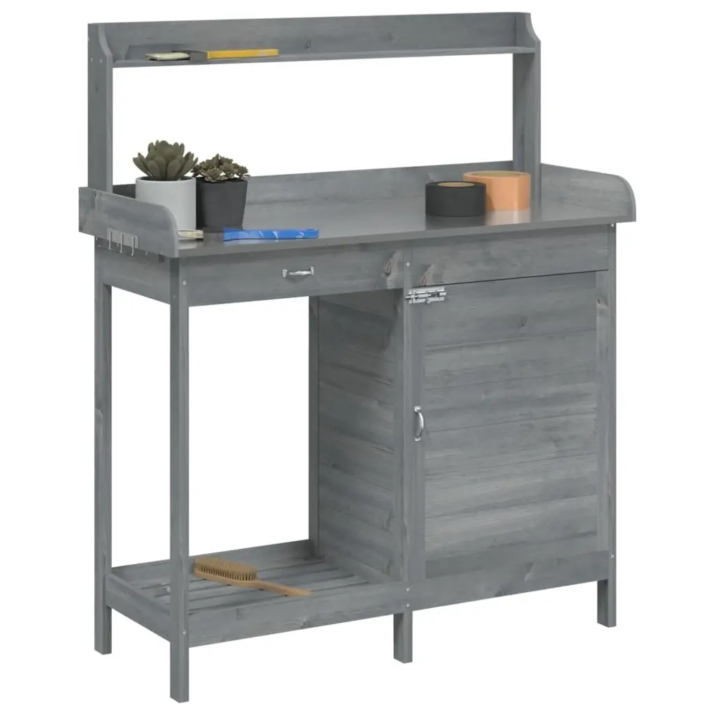 Potting Table with Cabinet Storage Grey 110.5x45x124.5 cm Solid Fir Wood Plant