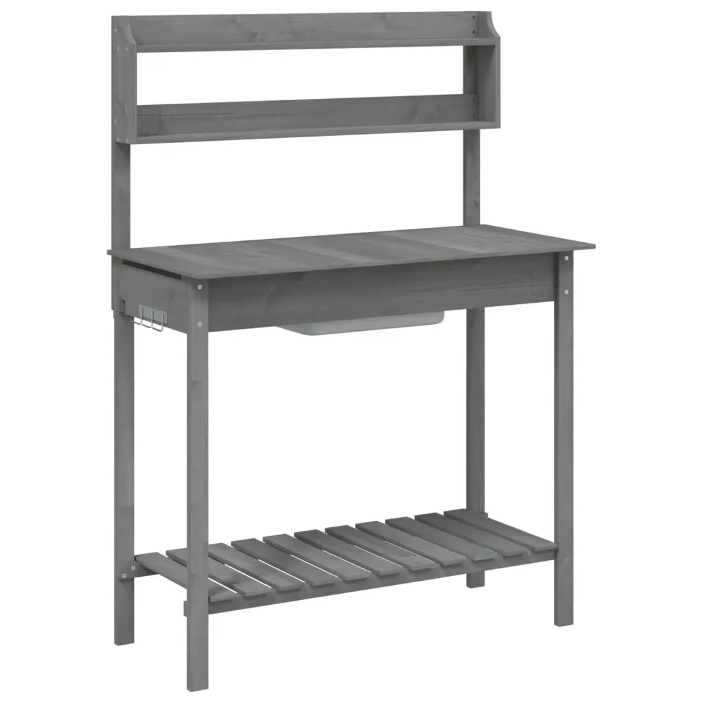 Potting Table with Sink Grey Solid Wood Garden Workbench Plant Stand Storage