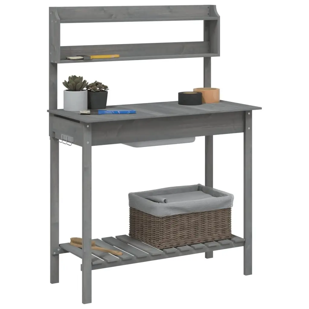 Potting Table with Sink Grey Solid Wood Garden Workbench Plant Stand Storage