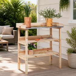 Plant Stand Table with 2 Shelves Potting Bench Garden Worktop Storage Display