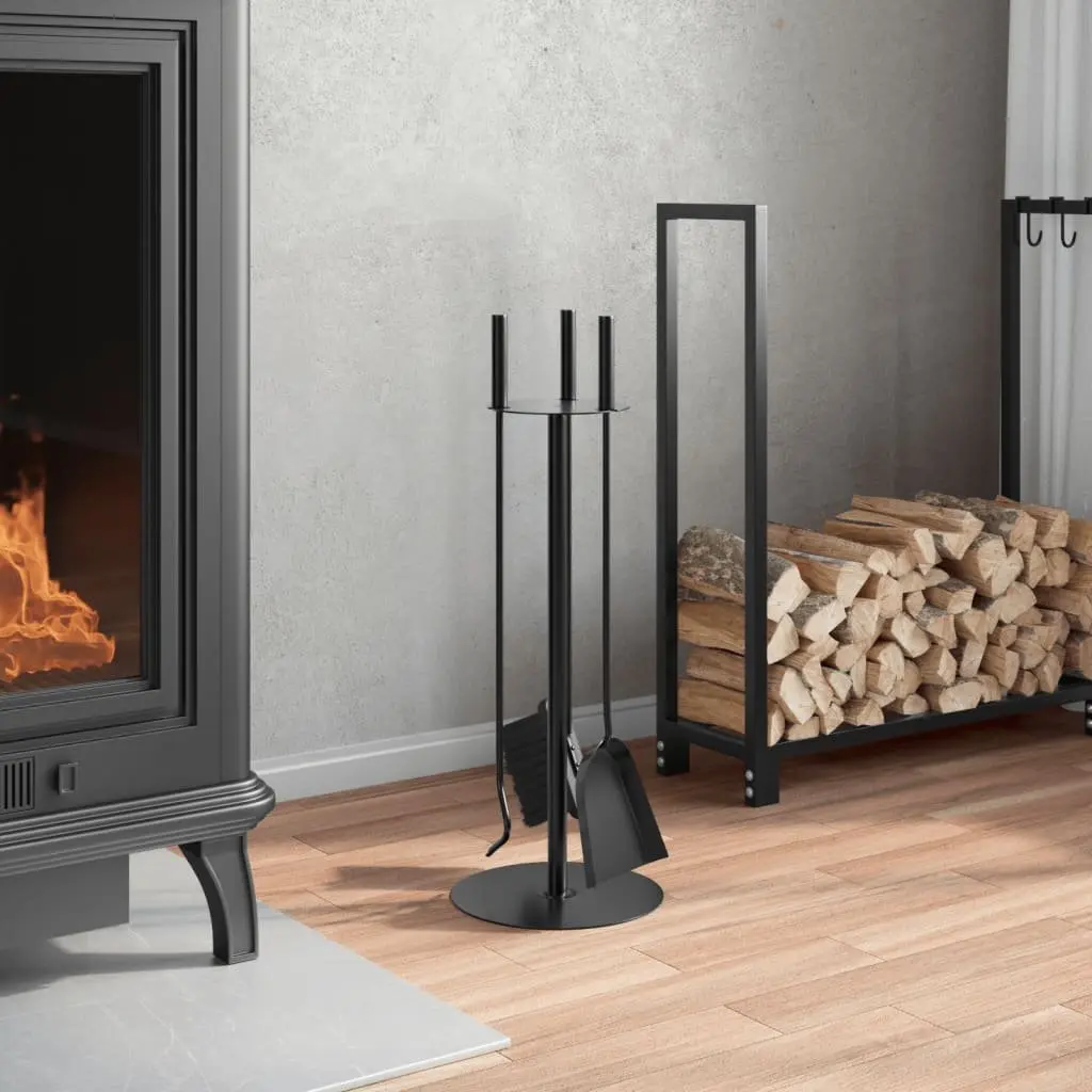 Fireplace Tool Set 4 Piece Steel for Ash Cleaning and Maintenance 22 x 59 cm Black