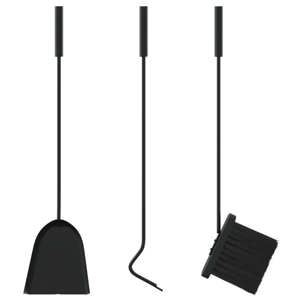 Fireplace Tool Set 4 Piece Steel for Ash Cleaning and Maintenance 22 x 59 cm Black
