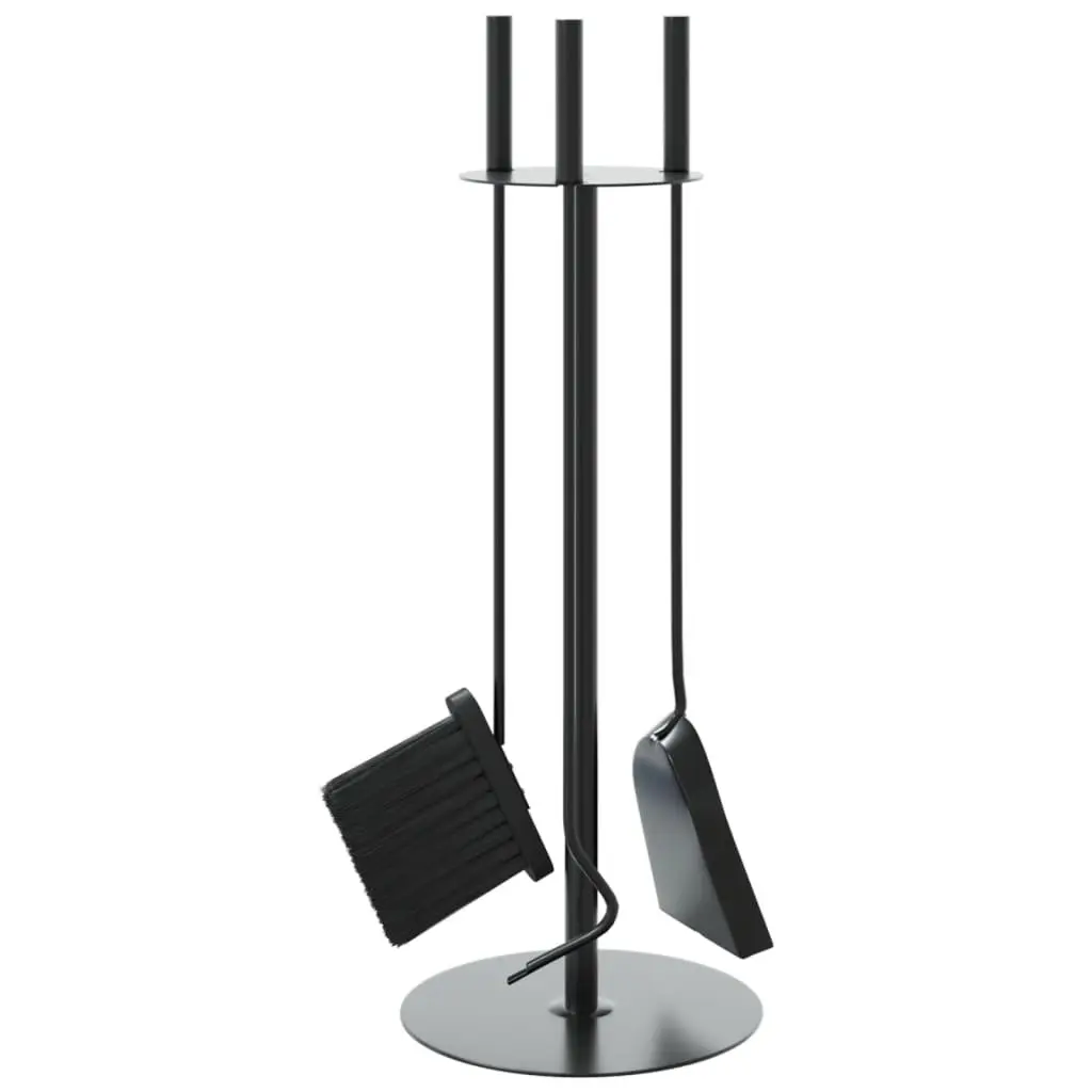 Fireplace Tool Set 4 Piece Steel for Ash Cleaning and Maintenance 22 x 59 cm Black