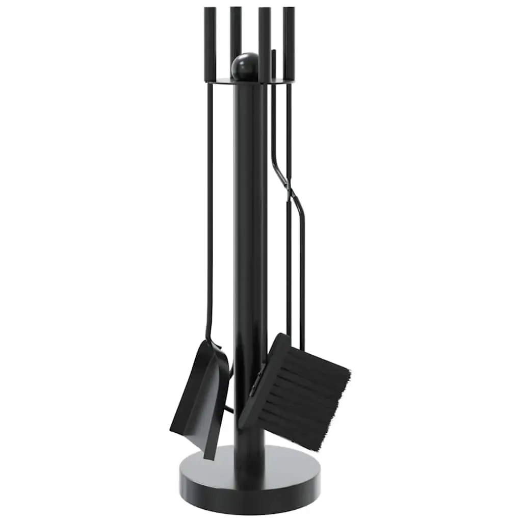 5 Piece Fireplace Tool Set Black Steel Poker Shovel Broom Brush Rack Stand
