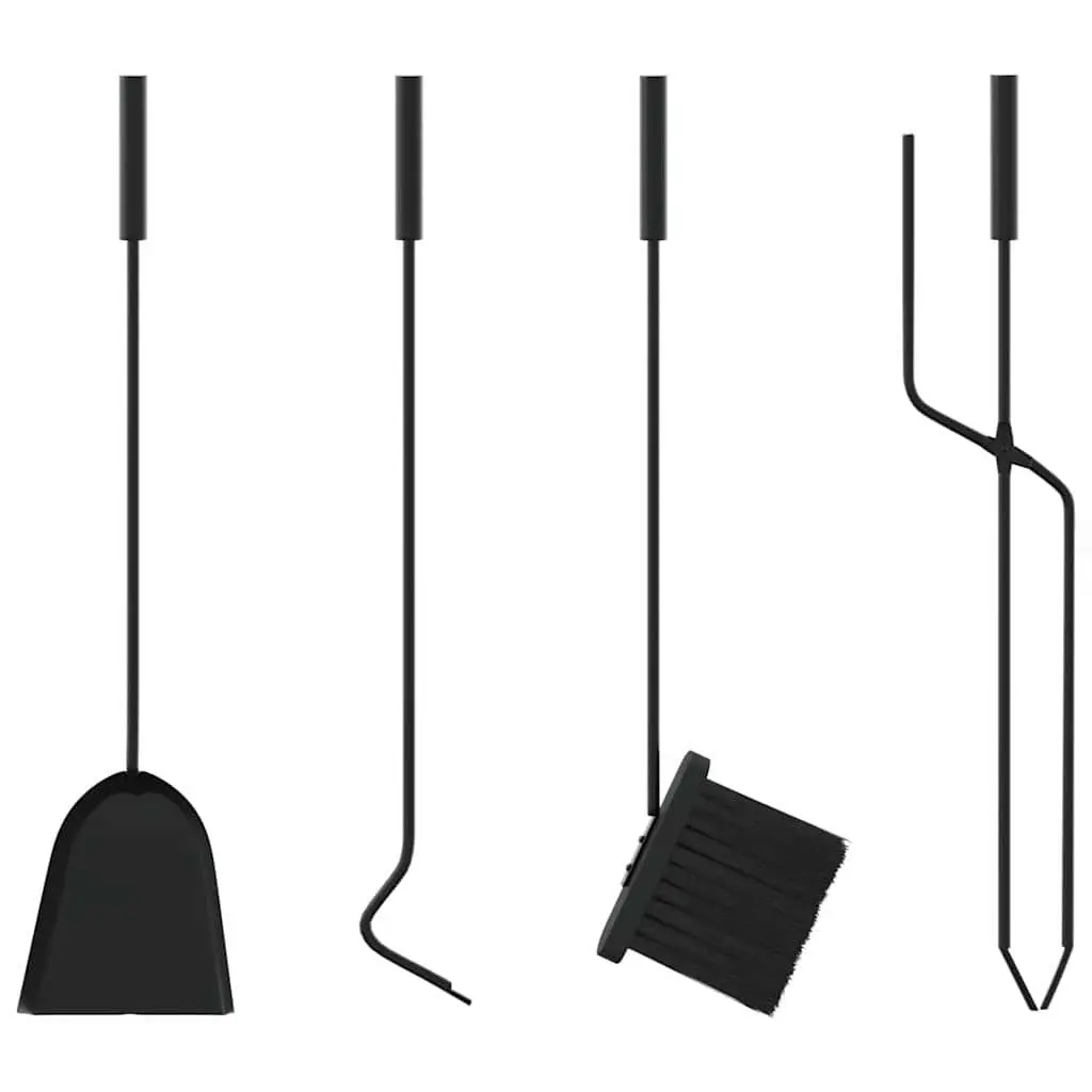 5 Piece Fireplace Tool Set Black Steel Poker Shovel Broom Brush Rack Stand