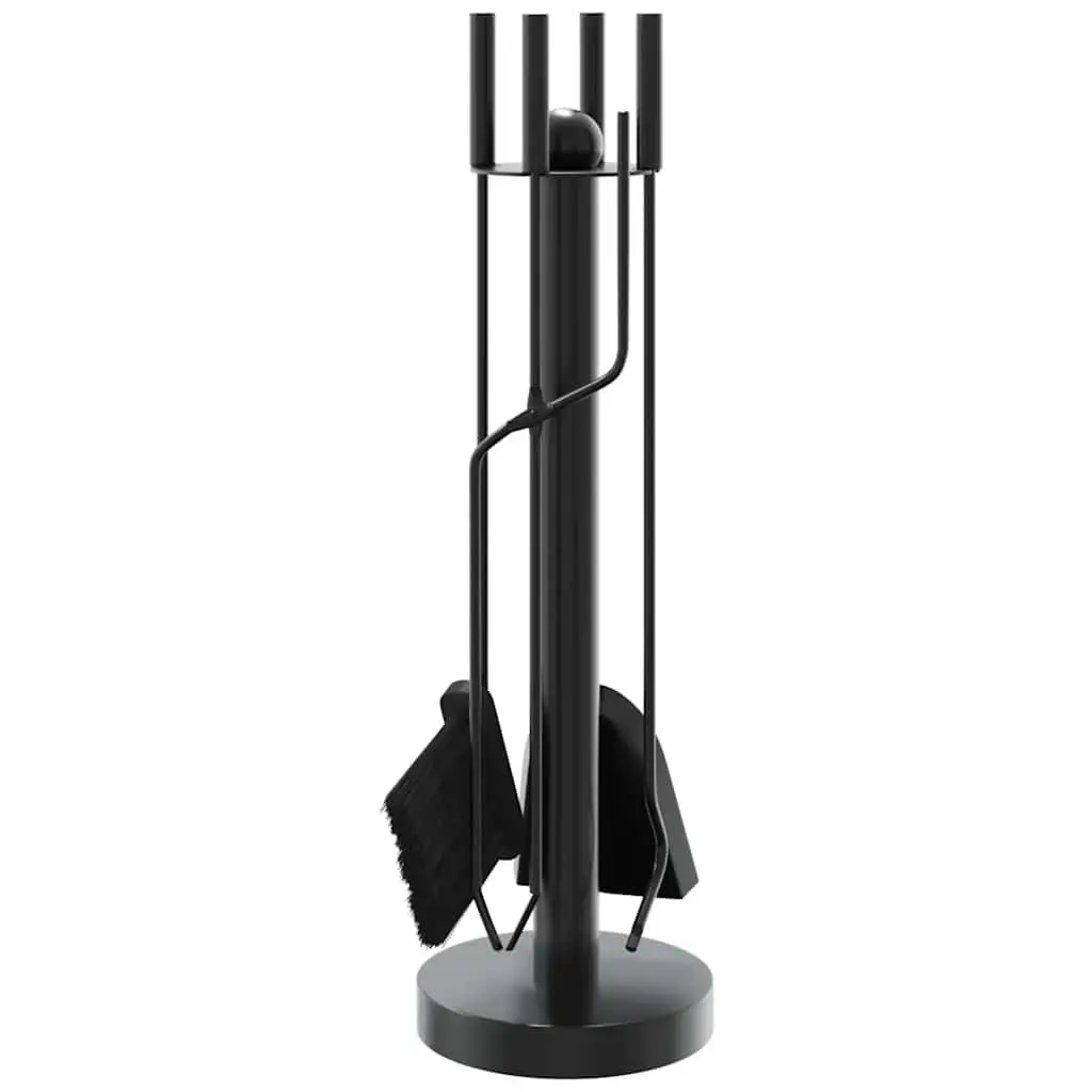 5 Piece Fireplace Tool Set Black Steel Poker Shovel Broom Brush Rack Stand