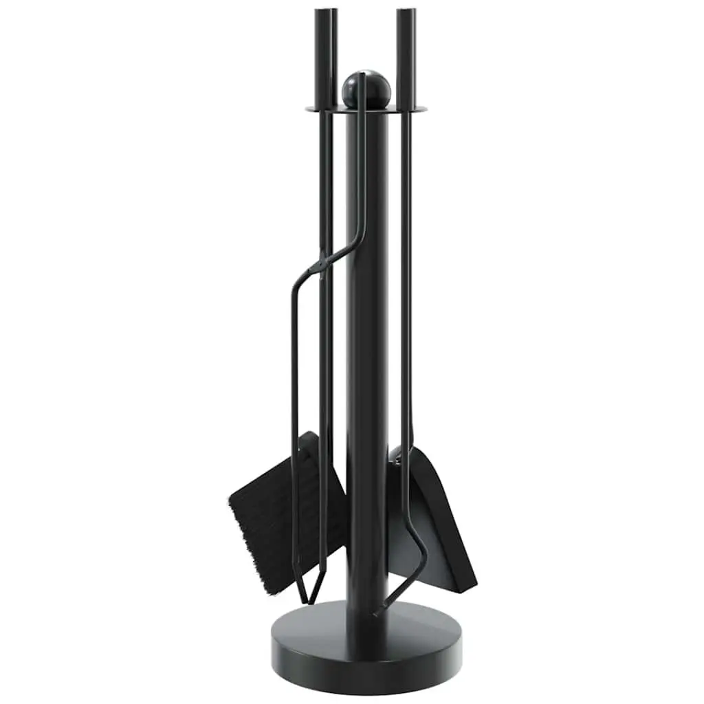 5 Piece Fireplace Tool Set Black Steel Poker Shovel Broom Brush Rack Stand