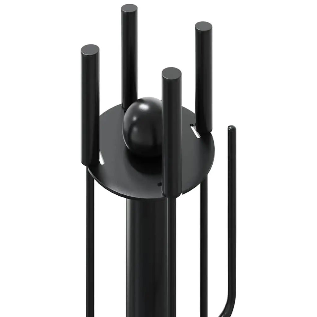 5 Piece Fireplace Tool Set Black Steel Poker Shovel Broom Brush Rack Stand