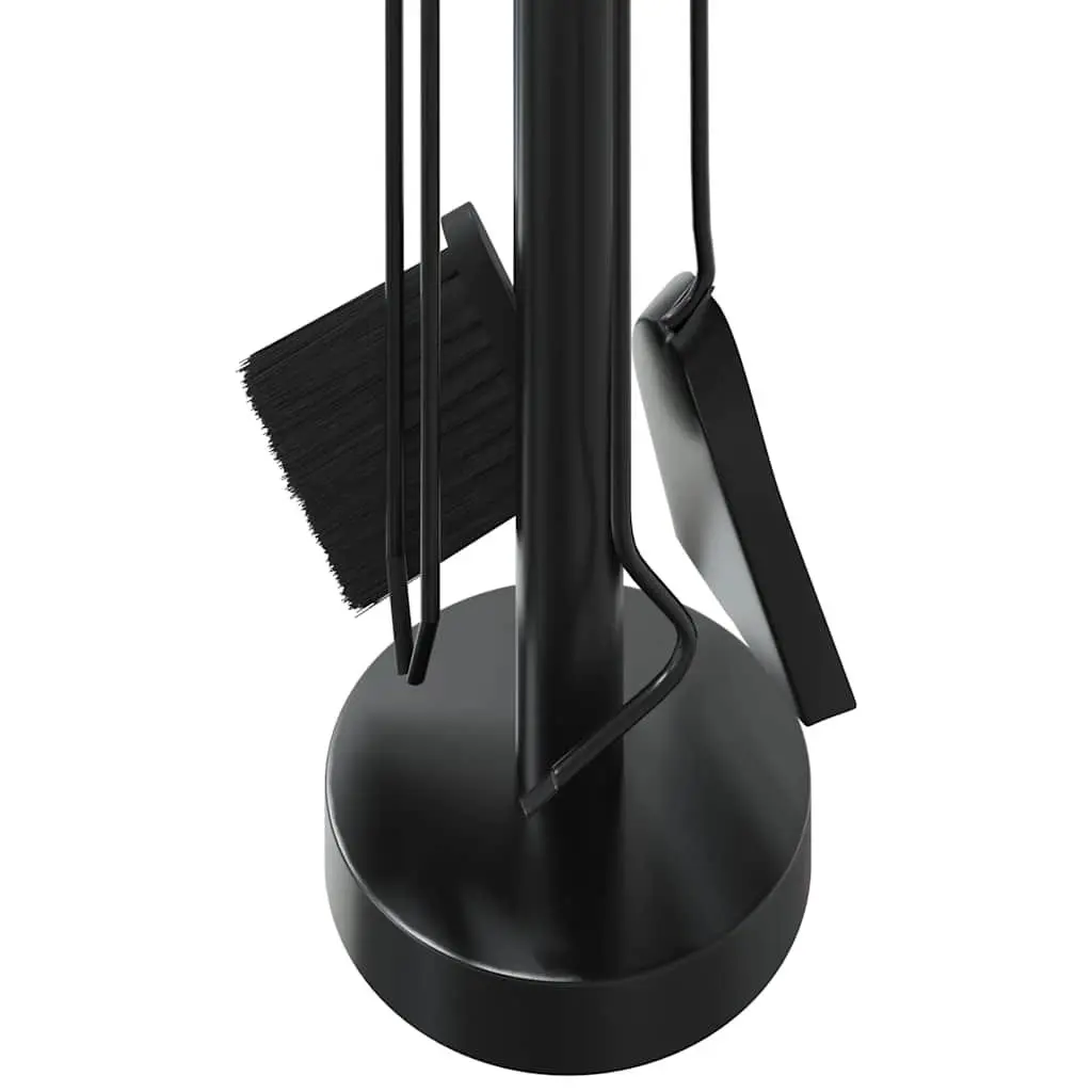 5 Piece Fireplace Tool Set Black Steel Poker Shovel Broom Brush Rack Stand