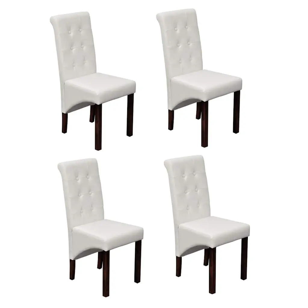 Dining Chairs Set of 4 Kitchen White Faux Leather Ergonomic Padded Backrest