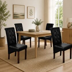4-Piece Set of Ergonomic Black Faux Leather Chairs
