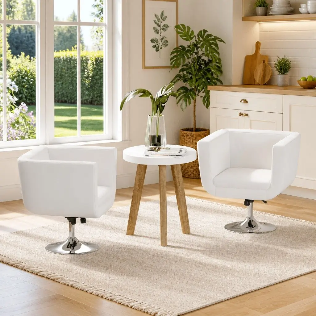 Bar Chairs 2 pcs White Swivel Armchairs Height Adjustable Padded Seat Office