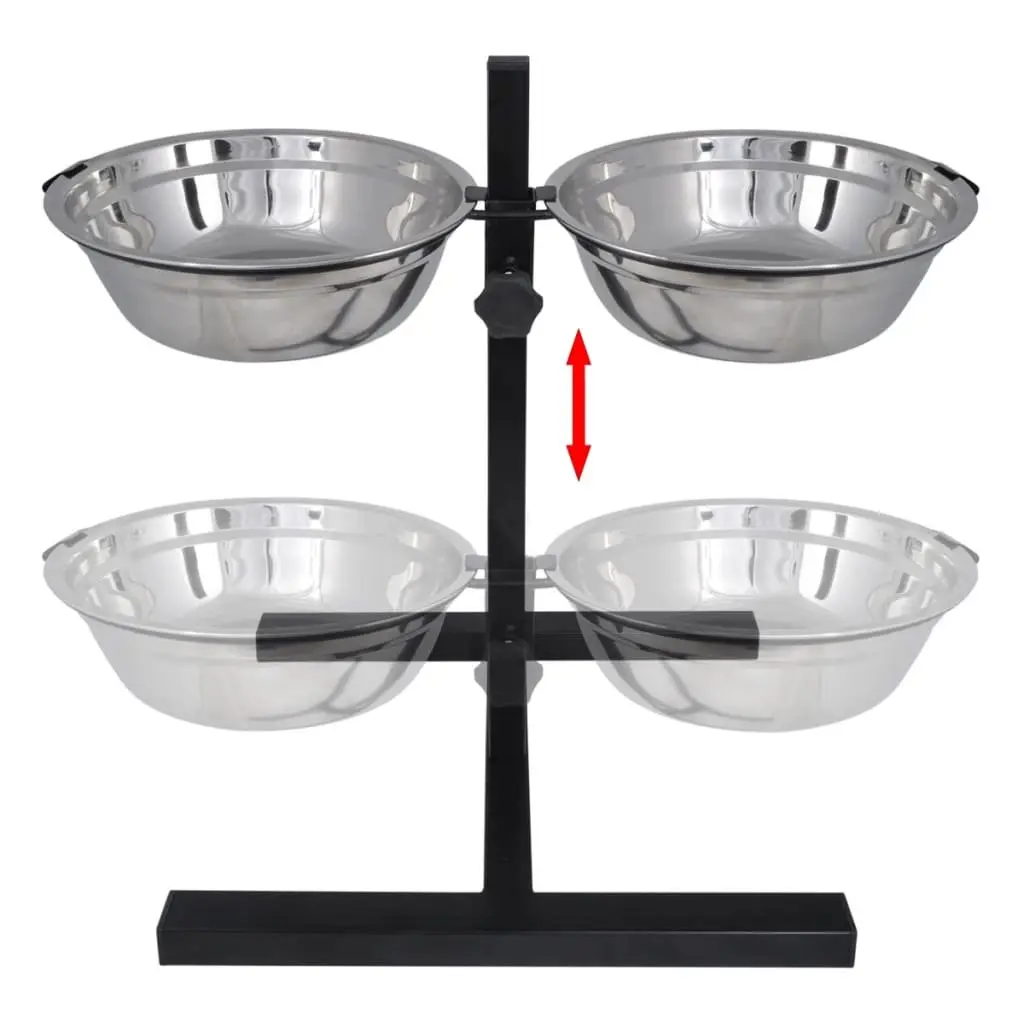 Adjustable Double Diner Pet Feeding Stand for Dogs with 2 Stainless Steel Bowls